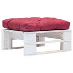 vidaXL Tuinpoef met rood kussen pallet hout wit, Tuin en Terras, Verzenden, Nieuw