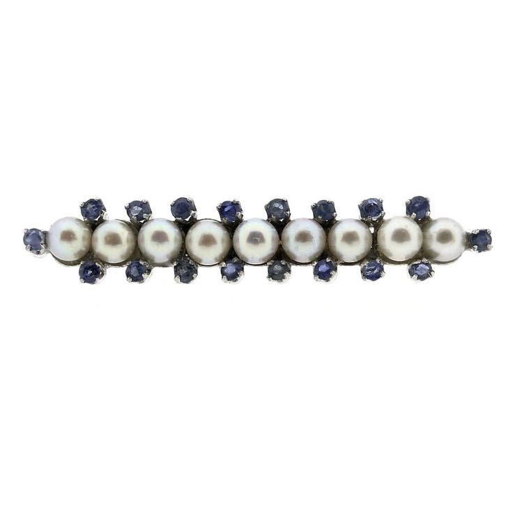 Antiek witgouden broche met parel en saffier, Bijoux, Sacs & Beauté, Broches, Enlèvement ou Envoi