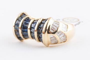 Bague - 18 carats Or jaune - 2.10ct. tw. Saphir - Diamant -