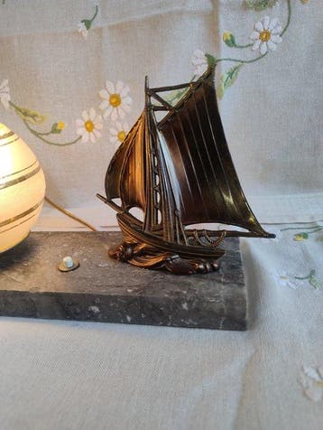 Tafellamp - Marmer, Glas, Metaal - Vintage marmeren lamp.