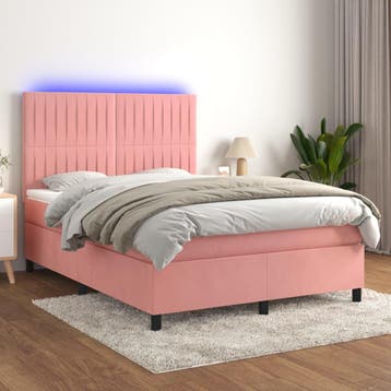 vidaXL Boxspring met matras en LED fluweel roze 140x200 cm, Verzenden, Nieuw