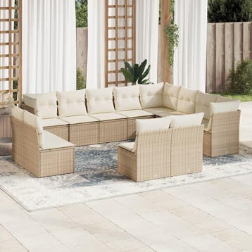 vidaXL 12-delige Loungeset met kussens poly rattan beige, Verzenden, Loungeset