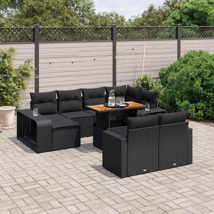vidaXL 11-delige Loungeset met kussens poly rattan zwart, Jardin & Terrasse, Ensembles de jardin, Envoi
