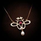 Sans prix de réserve - Collier Argent Rubis - Diamant, Handtassen en Accessoires, Kettingen, Nieuw