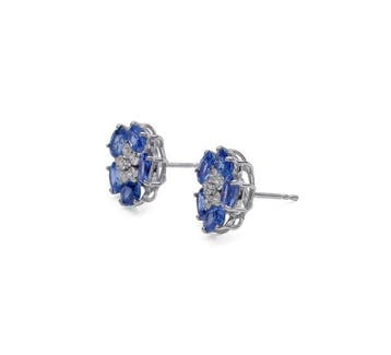 Boucles doreilles - 18 carats Or blanc Saphir - Diamant -, Nieuw