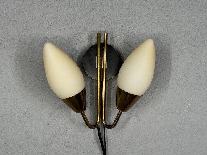 Lamp - Glas, Metaal - Mid century wandlamp, Antiek en Kunst, Kunst | Designobjecten