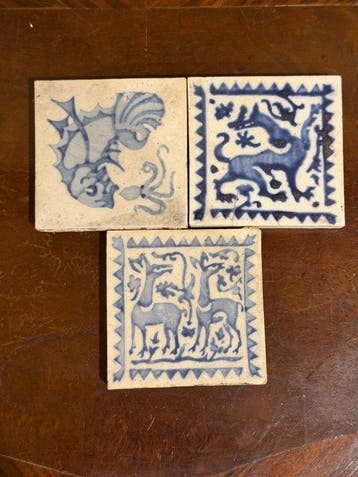 Themacollectie - Set van 3 handgeschilderde blauwe en witte