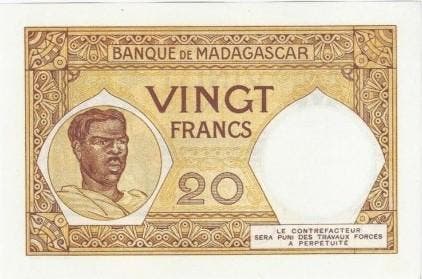 Ohne Jahr Madagascar Pick 37 20 Francs (1937-1947), Postzegels en Munten, Bankbiljetten | Europa | Niet-Eurobiljetten, België