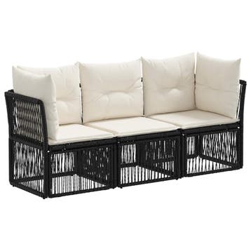 vidaXL Tuinbank Set 3 st Zwart poly rattan, Verzenden