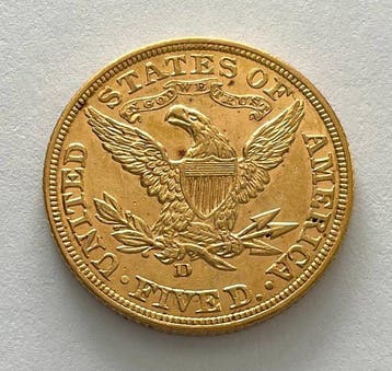 Verenigde Staten. 5 Dollars 1907 D - Liberty Head, Postzegels en Munten
