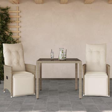 vidaXL 3-delige Bistroset met kussens poly rattan beige, Verzenden, Nieuw