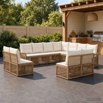 vidaXL Tuinbank Set 11 st Beige poly rattan, Verzenden, Nieuw