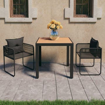 vidaXL 3-delige Tuinset PVC-rattan zwart en bruin, Verzenden, Tuinset