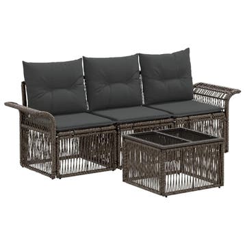 vidaXL Tuinbank Set 4 pcs Grijs poly rattan, Tuin en Terras, Verzenden, Nieuw