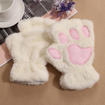 KIMU® Dierenpoot Vingerloze Handschoenen Wit Pluche Kattenpo, Ophalen of Verzenden, Nieuw