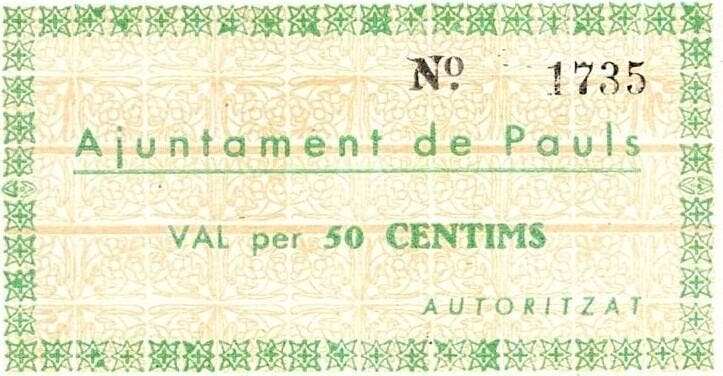 Espagne Spanien Pauls Gemeinderat 50 Centimes, Timbres & Monnaies, Billets de banque | Europe | Billets non-euro, Envoi