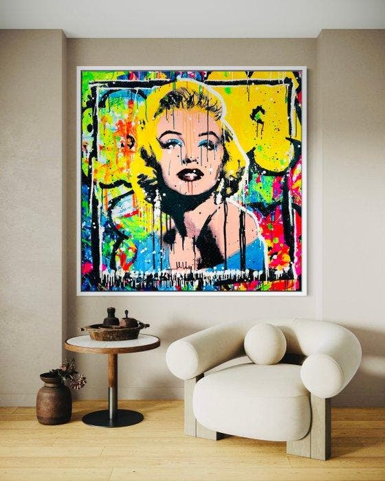 Mikko - Marilyn Monroe On Warhol Flowers - XL, Antiquités & Art, Art | Peinture | Moderne