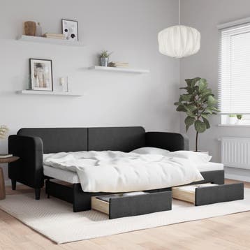 vidaXL Slaapbank met onderschuifbed en lades 80x200 cm stof, Verzenden