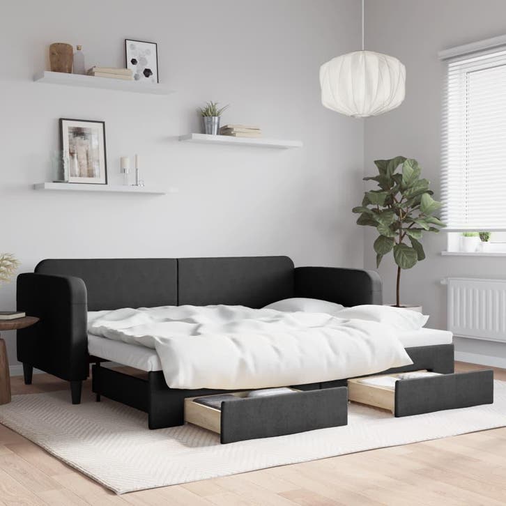 vidaXL Slaapbank met onderschuifbed en lades 80x200 cm stof, Maison & Meubles, Chambre à coucher | Lits, Envoi