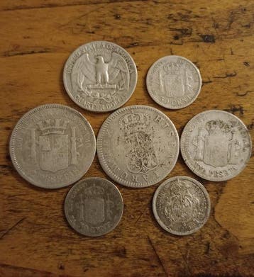 Spanje, Amerika. Lote 7 monedas de plata (Zonder