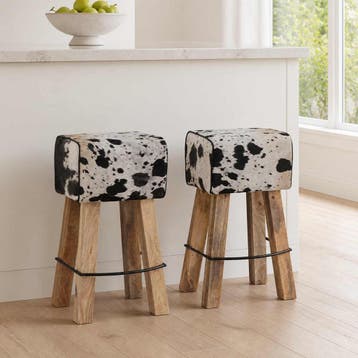 vidaXL Barkruk 2 st Zwart en Wit 44 x 33 x 74 cm Echt Leer, Verzenden, Nieuw