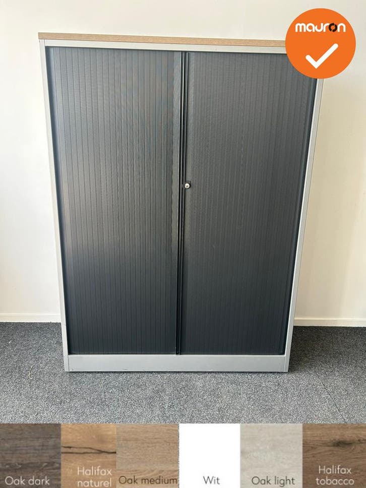 Roldeurkast - Ahrend - 160x120x45cm - Zilvergrijs met zwarte, Zakelijke goederen, Kantoor en Winkelinrichting | Kantoormeubilair en Inrichting