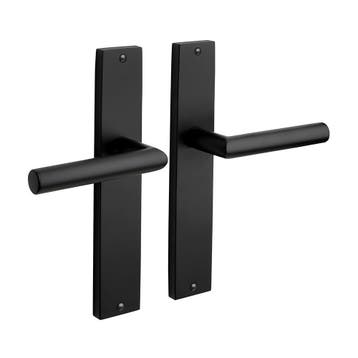 Deurklink Ferro geveerd met schild mat zwart - deurbeslag..., Doe-het-zelf en Bouw, Ophalen of Verzenden, Nieuw, IJzer, Klink of Kruk