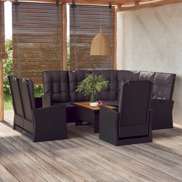 vidaXL 4-delige Loungeset met kussens poly rattan zwart, Verzenden, Nieuw, Loungeset