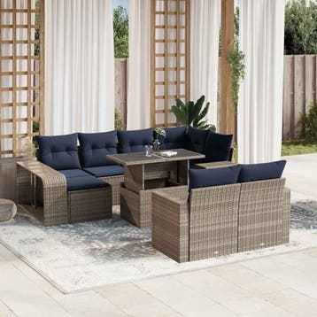 vidaXL 11-delige tuinbankset met kussens, grijs polyrotan, Verzenden, Nieuw