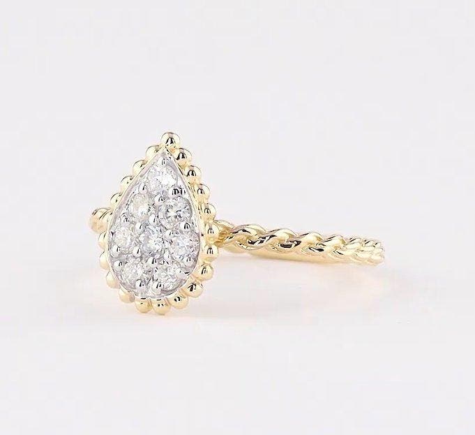 Statement ring - 14 karaat Geel goud - 0.35ct. tw. Diamant, Handtassen en Accessoires, Antieke sieraden