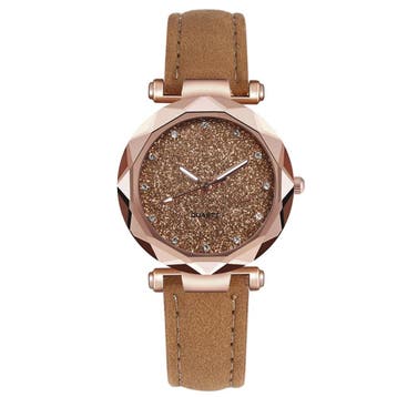 Fako - Horloge - Stars - PU Suède - Ø 34mm - Bruin, Verzenden, Nieuw