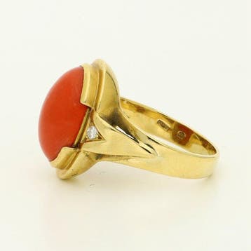 Ring - 18 karaat Geel goud Bloedkoraal - Diamant, Nieuw