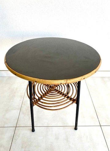 Table dappoint - Métal Bambou et Formica Noir - Vintage