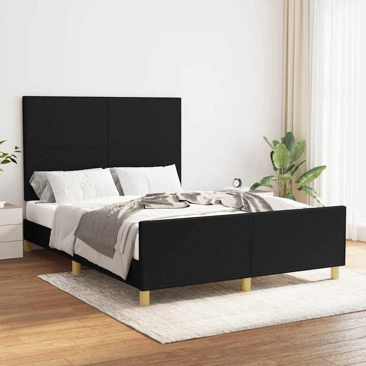 vidaXL Bedframe zonder matras stof zwart 140x190 cm, Huis en Inrichting, Slaapkamer | Bedden, Nieuw, Verzenden