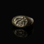 Oud-Romeins Brons Zegelring met borstbeeld van Zeus, Antiek en Kunst