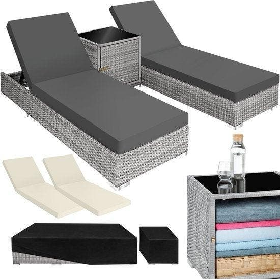 2dekans | 2 luxe wicker ligbedden met tafel - incl., Tuin en Terras, Tuinsets en Loungesets, Ophalen of Verzenden