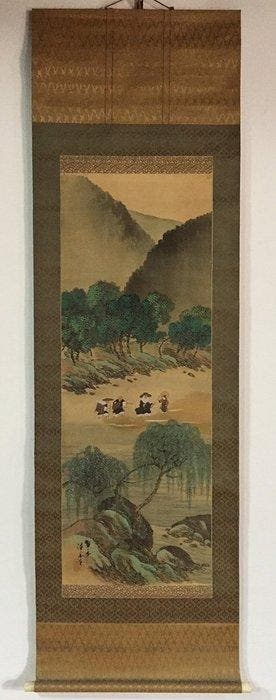 Antique Japanese Kakejiku Hanging Scroll - Hand-painted