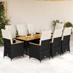 vidaXL 9-delige Bistroset met kussens poly rattan zwart, Verzenden