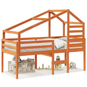 vidaXL Hoogslaper met dak massief grenenhout wasbruin 90x200, Verzenden, Nieuw