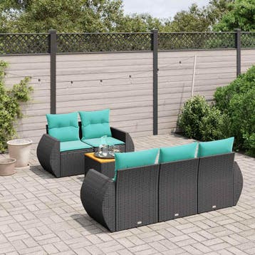 vidaXL 6-delige tuinbankset met kussens van zwart polyrotan, Verzenden
