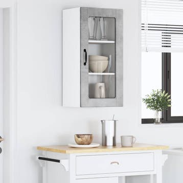vidaXL Wandglas Kasten LUCCA Betongrijs 40 x 31 x 80 cm, Verzenden, Nieuw