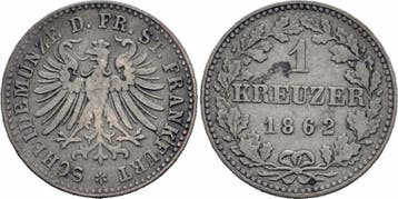 Frankfurt, Stadt Frankfurt Freie Stadt 1 Kreuzer 1862 Bil..., Verzenden, België