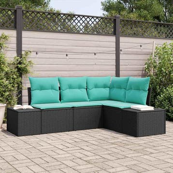 vidaXL Tuinbank Set 4 st Zwart poly rattan, Verzenden, Nieuw