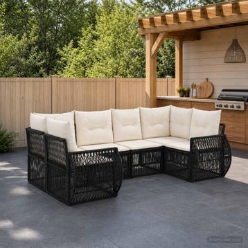 vidaXL Tuinbank Set 6 st 6-Aantal zitplaatsen Zwart en Crème, Verzenden, Nieuw
