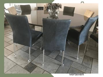 Set van 8 leren eetkamerstoelen - met wieltjes - diverse, Ophalen of Verzenden, Nieuw, Eén
