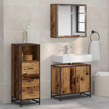 vidaXL Badkamermeubel Set 3 st Oud Hout 65 x 33 x 60 cm, Huis en Inrichting, Badkamer | Badkamermeubels, Verzenden, Nieuw
