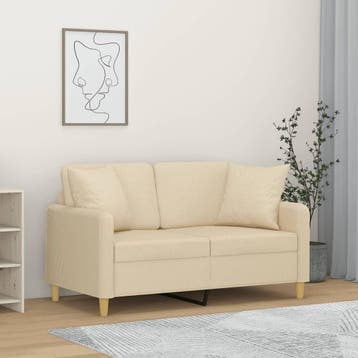 vidaXL Tweezitsbank met sierkussens 120 cm stof crèmekleurig, Verzenden, Nieuw