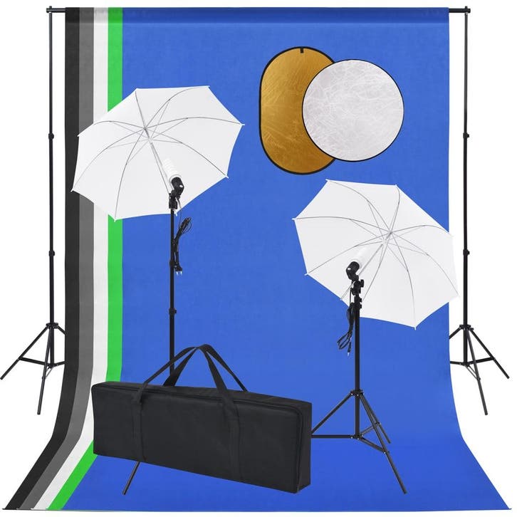 vidaXL Fotostudioset met lampen, paraplus, achtergrond en, Audio, Tv en Foto, Fotografie | Fotostudio en Toebehoren, Nieuw, Verzenden