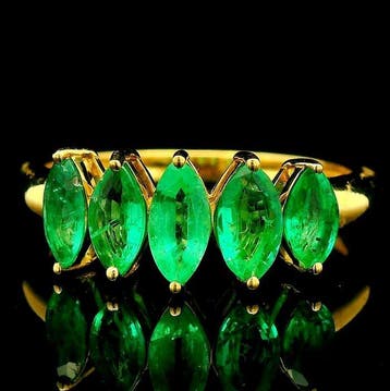 Bague - 14 carats Or jaune - 1.01ct. tw. Émeraude, Bijoux, Sacs & Beauté