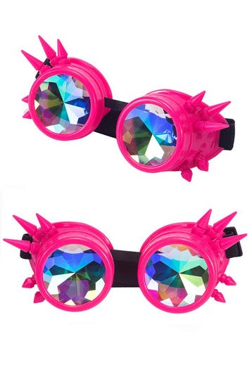 KIMU® Goggles Steampunk Bril Spikes Roze Montuur Caleidoscoo, Ophalen of Verzenden, Nieuw